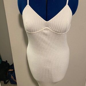 White Ribbed Spaghetti Strap Dress